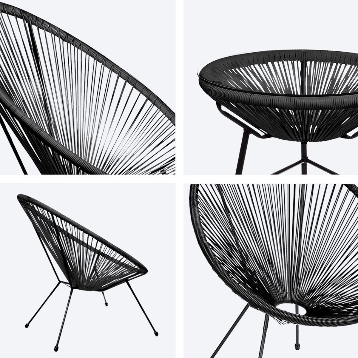 LifeGoods Acapulco Chair Bistro Set - Gartenstühle - Gartenset mit Beistelltisch - 3-teilig - Schwarz