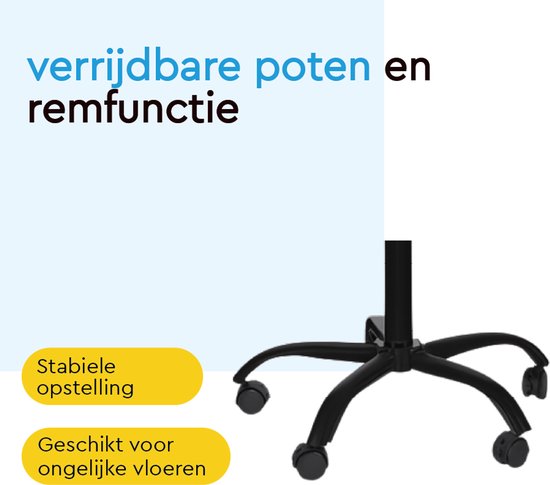 BRASQ Flipchart Mobile - 70x100 cm - Verstellbares Whiteboard - Inklusive 25 Blatt Papier, 4 Marker, 8 Magnete, Radiergummi - Flipchart mit Papierklammer und Haken - Magnettafel - Magnettafel - Schwarz