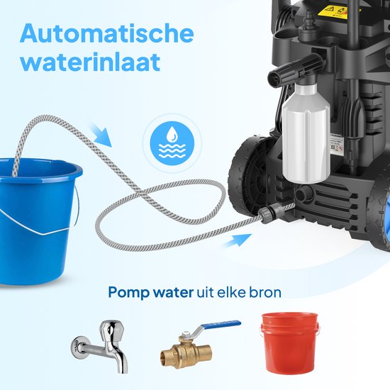 Lugia Hochdruckreiniger – 135 bar – 1600 W – 430 l/h – Kombipaket mit Terrassenreiniger – Rotationsbürste und Turbo-Düse