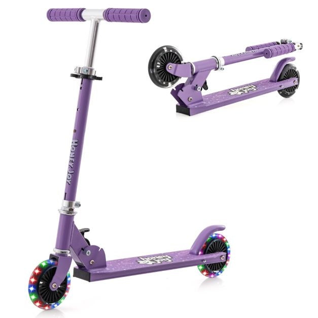 Kinderroller Zweirad Kick Scooter mit blinkenden Rädern Verstellbarer Lenker & Hinterbremse für 3+ Jungen & Mädchen Lila