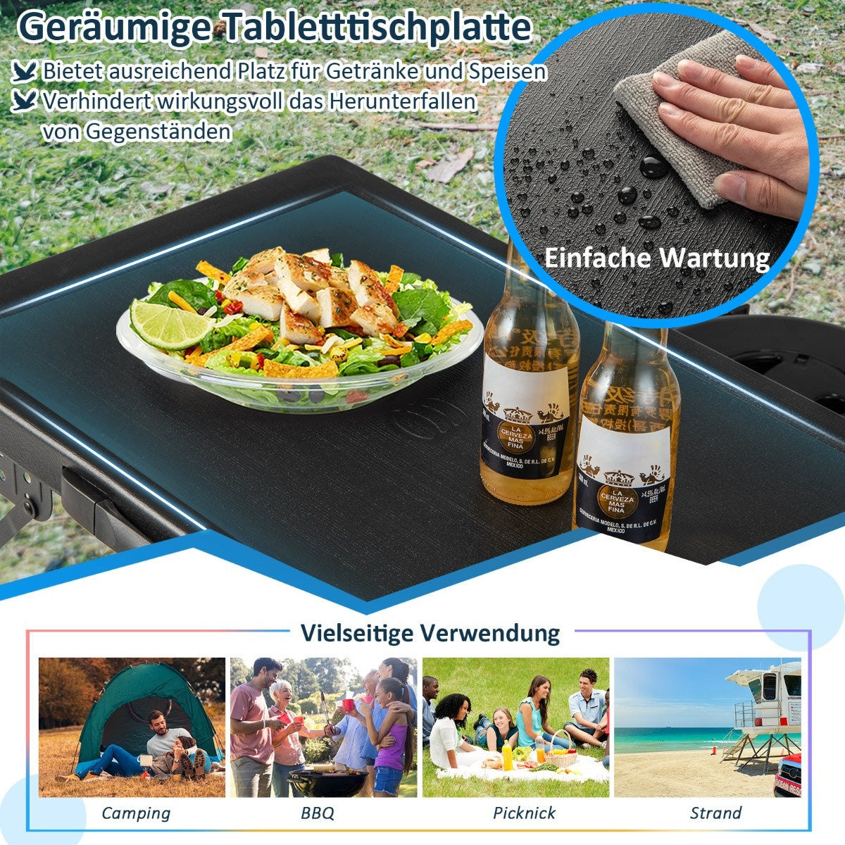 Coast draagbare vouwtabel met 2 LED Teleskophockers campingtafel en hoogte -verstelbare ontlasting tot 200 kg veerkrachtig