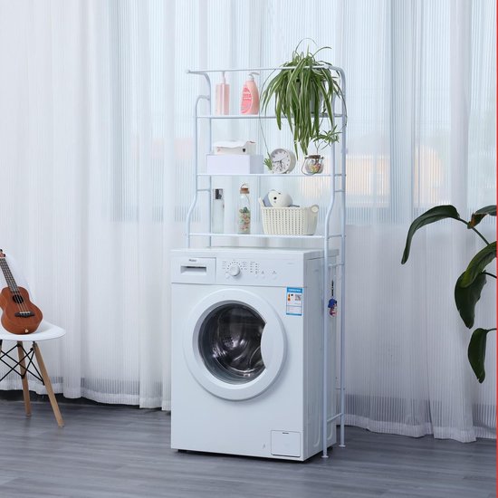 Herzberg Home & Living Herzberg Hg-03299: 3-stöckiges Regal für Waschmaschine und Badezimmer mit Handtuchhalter, schwarz