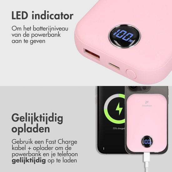 imoshion Powerbank 10000 mAh - Geeignet für MagSafe - Schnellladegerät 22,5W - LED-Anzeige - USB C & USB A - Wireless Powerbank Geeignet für iPhone 12/13/14/15/16 - Pink