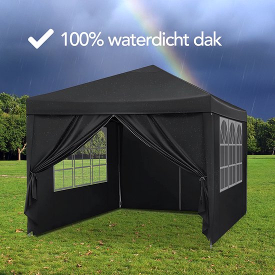 Brixy Partyzelt - faltbar - leicht aufbaubar - 3x3m - wasserdicht - Pavillon mit Seitenwänden - inkl. Tragetasche - Schwarz
