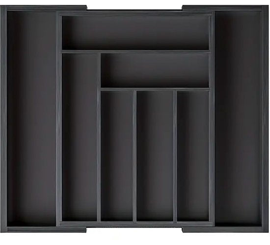 Budu Extendable Bamboo Cutlery Tray #45 (45 cm tief) - Schwarz - Besteckkassette Holz - Besteckschublade - 45 x 30.6 - 50 cm - 6/8 Fächer