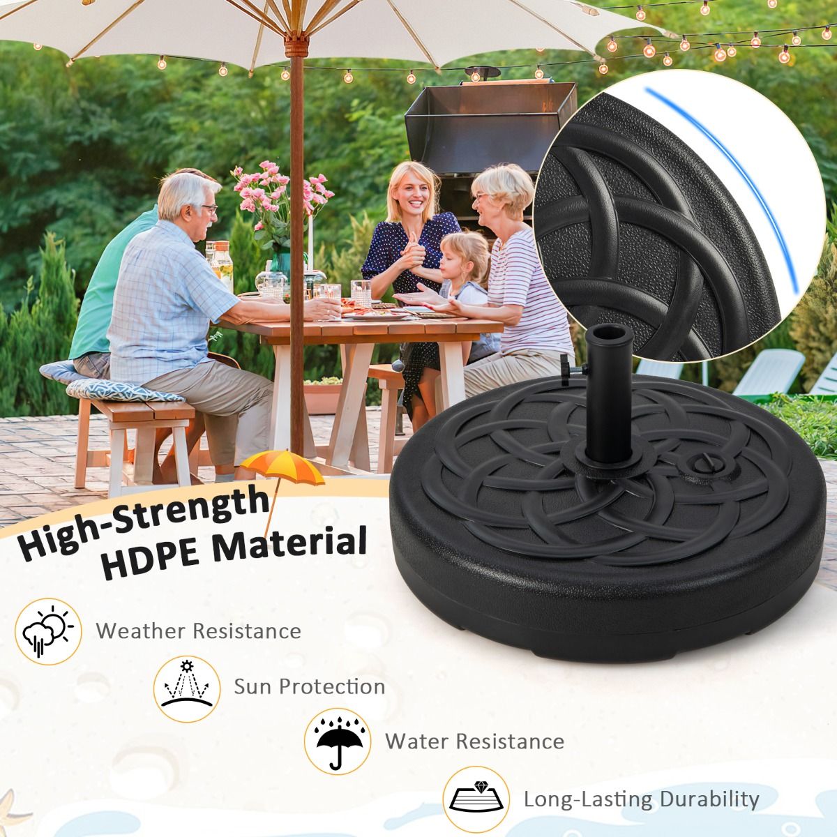 Coast 56 cm Runder befüllbarer Sonnenschirmfuß Schwarz für 38/48 mm Sonnenschirmstangen - wasser- und sandgefüllt