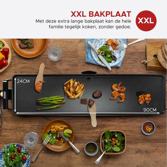 Bourgini Grillplatte XXL – Backblech – Grillgerät – 90 x 24 cm – Teppanyaki – 8–10 Personen – Antihaftbeschichtung – 2200 W
