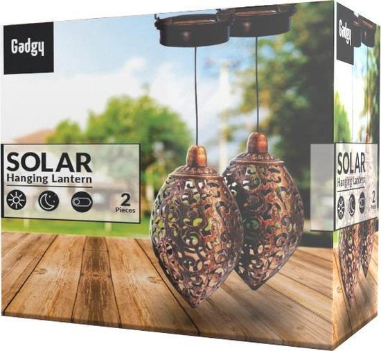 Gadgy Solar hängende orientalische Laterne Set 2pcs. - Bronze - Metall - Solar Gartenbeleuchtung - Led Außenbeleuchtung mit Tag/Nacht-Sensor - Gartenlaterne