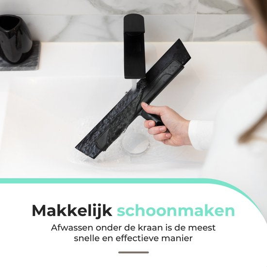 CLEANLY Bodenwischer mit Griff 130 cm - Bodenwischer Bad und Wischer Dusche - Duschwischer - Wasserabstreifer - Breite 34 cm - Schwarz, Grau