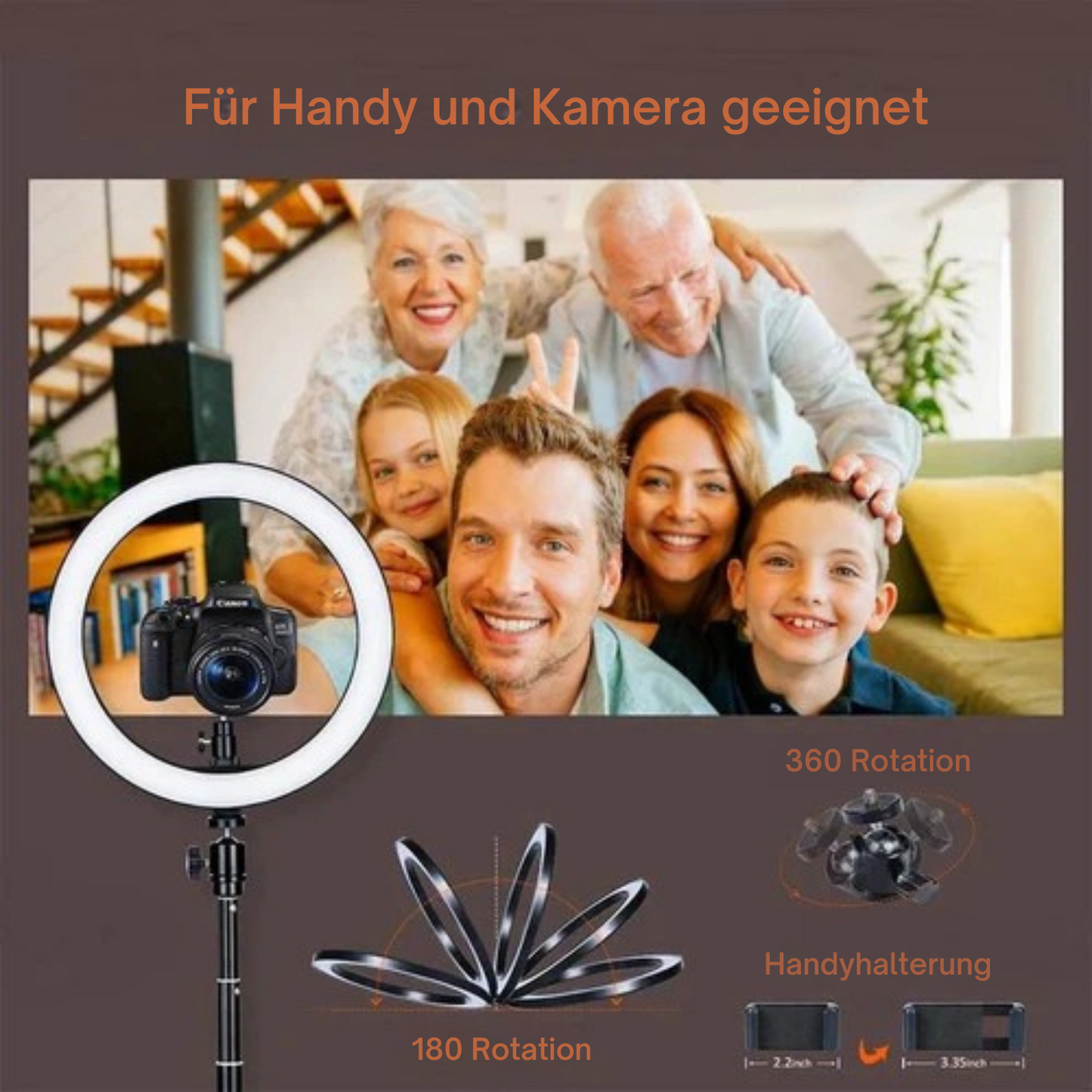 LED Ringlampe mit Stativ - TikTok Licht - 10 Dimmstufen - USB - 26 cm/10 Zoll - Schwarz