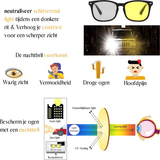 VAIVE Nachtfahrbrille - Gelbe Gläser - Blaulichtfilter - Anti-Blend - Unisex