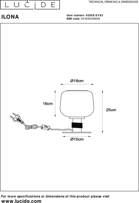 Lucide ILONA – Tischlampe – Ø 18 cm – 1xE27 – Bernstein