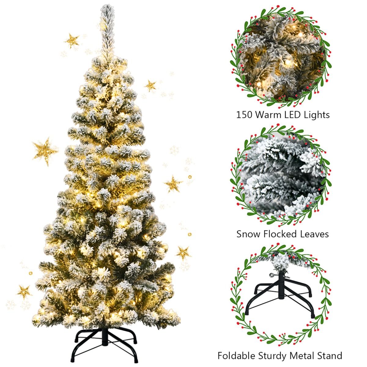 Coast Kunstweihnachtsbaum mit Schnee und 150 LED-Lämpchen – 135 cm