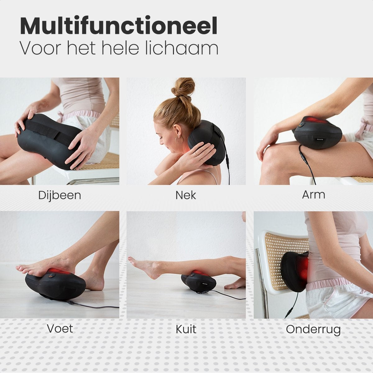 LifeGoods Elektrisches Shiatsu-Massage-Kissen Nacken- und Rückenmassage Wärmefunktion Schwarz