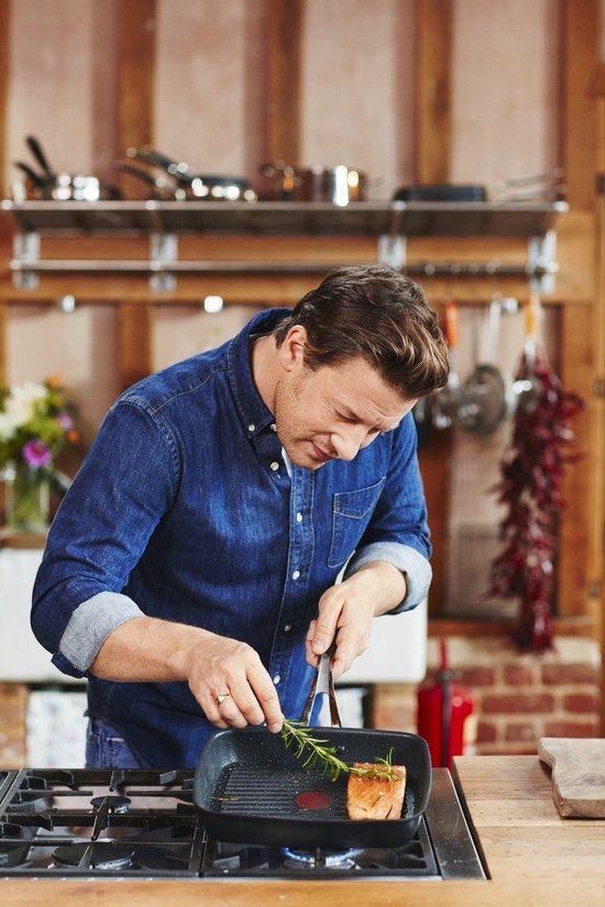 Jamie Oliver by Tefal Grillpfanne 23 x 27 cm – Induktion – Titan-Antihaftbeschichtung – Thermo-Spot