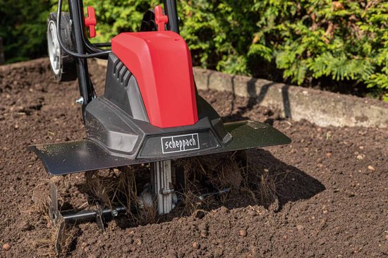 Scheppach Elektrische Gartenfräse MTE460 1500 W – Bodenfräse & Kultivator – 45 cm Arbeitsbreite – 22 cm Arbeitstiefe – 24 Messer für Gemüsegarten, Beete und Rasenflächen