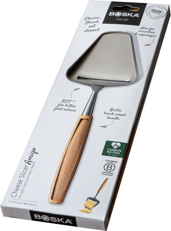 Boska Käseschneider Amigo - Hobel für gereiften Käse - Antihaftbeschichtung - Ergonomisch - Edelstahl und Buchenholz