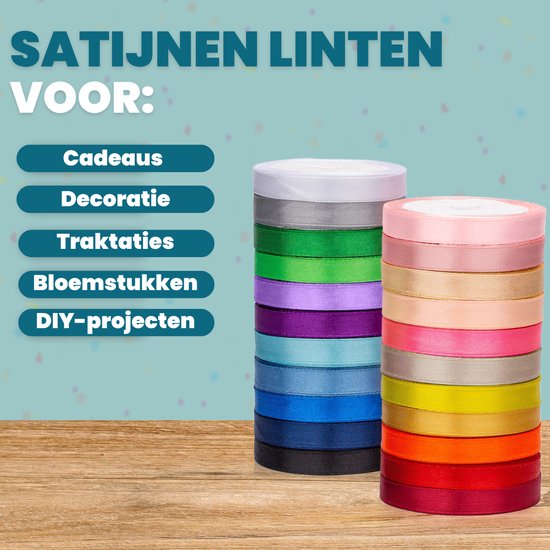 Feestio Satinband Set - 22 Farben Bänder - Geschenkband - Geschenkband - Dekorationsband - Farbband