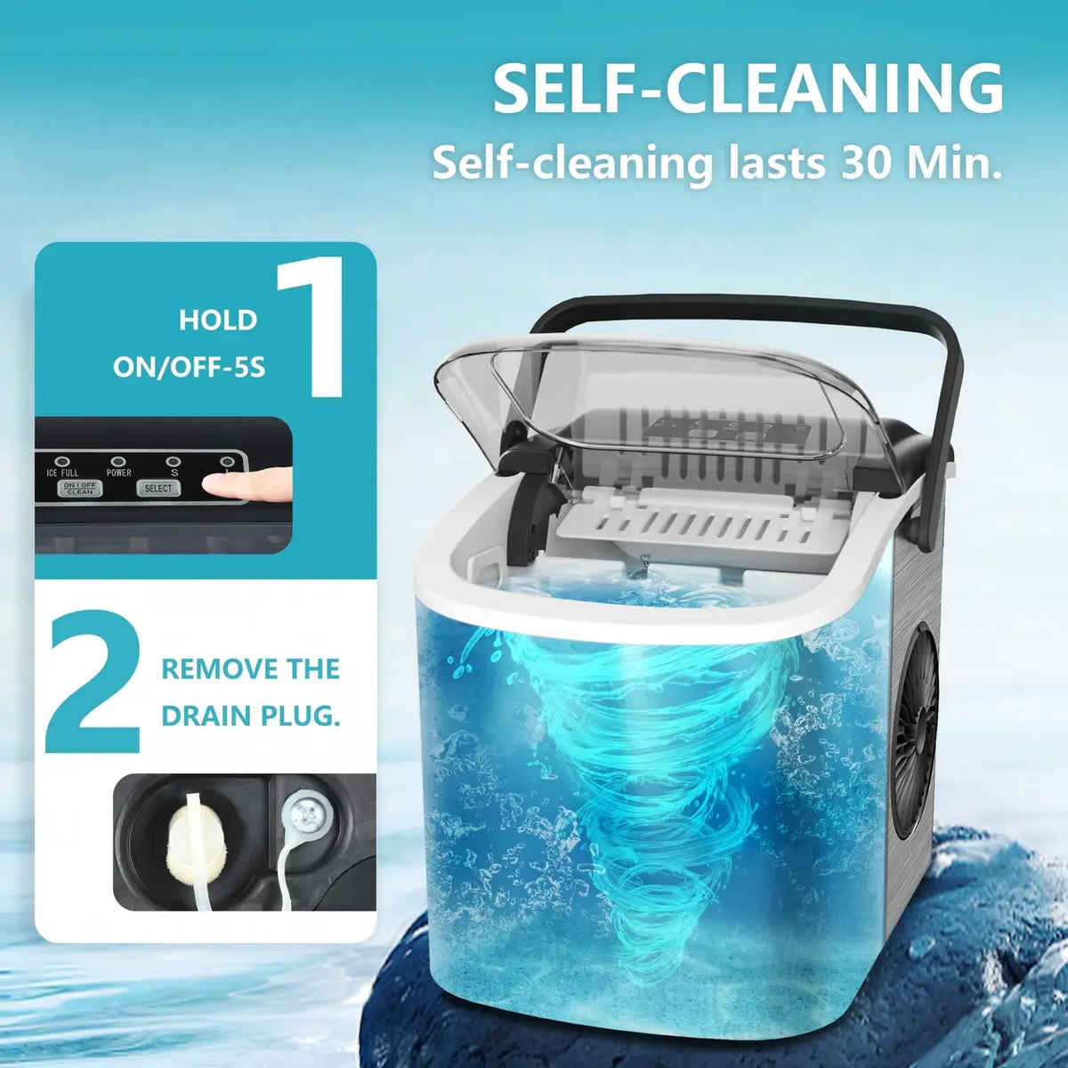 Euhomy Eiswürfelmaschine Compact – 9 Eiswürfel in 6 Minuten – 12 kg pro 24 Stunden