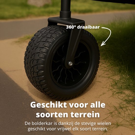 FlinQ Bolderkar mit Dach bis zu 130 KG - faltbar - Strandtrolley mit Schiebestange - zusammenklappbarer Strandtrolley - 100L Kapazität mit Schwenkrädern - Schwarz