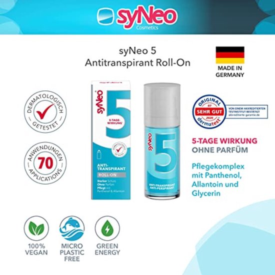 syNeo 5 - Deodorant Antitranspirant Roller - 50 ml - Übermäßiges Schwitzen