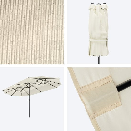 LifeGoods Doppelter Sonnenschirm - 270x460cm - bis zu 15 Personen - Wasserdicht - mit Bezug - Creme