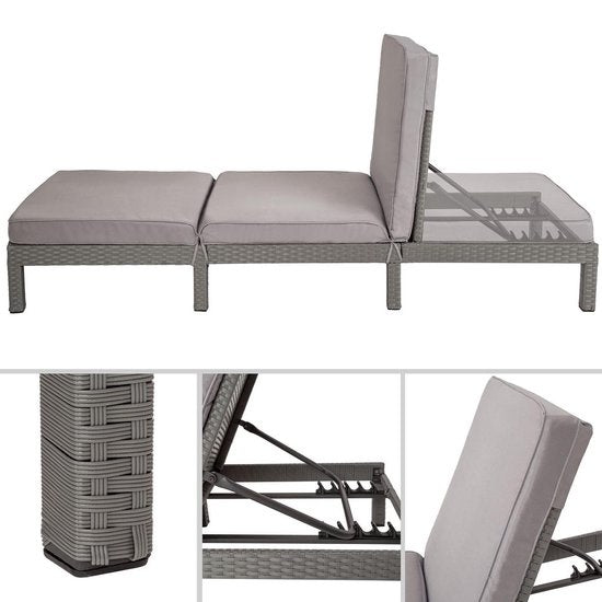 tectake Geflechtliege grau - Geflechtliege für den Garten - 402308