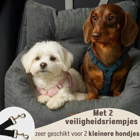 By Cee Cee Autositz Hund - Premium-Autokorb Hund - Hundekorb Auto mit Sicherheitsgurt - Hundesitz - Autositz -All Season - Grau - Größe M - Kleine und mittlere Hunde
