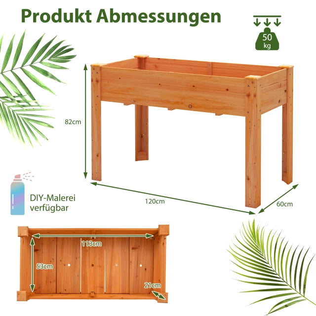 Coast Hochbeetkasten Rotbraun - Küchengartenschale aus Holz mit Entwässerungslöchern - 120 x 60 x 82 cm