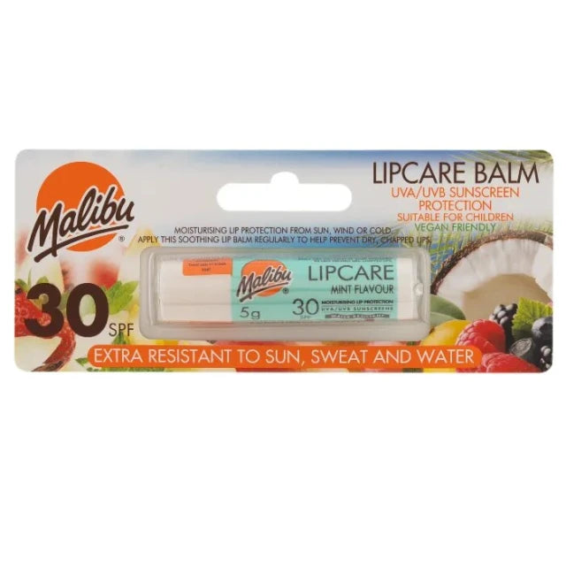 Malibu Sun Lippenbalsam LSF 30 – Minze – 5 g – Wasserfest – Vegan
