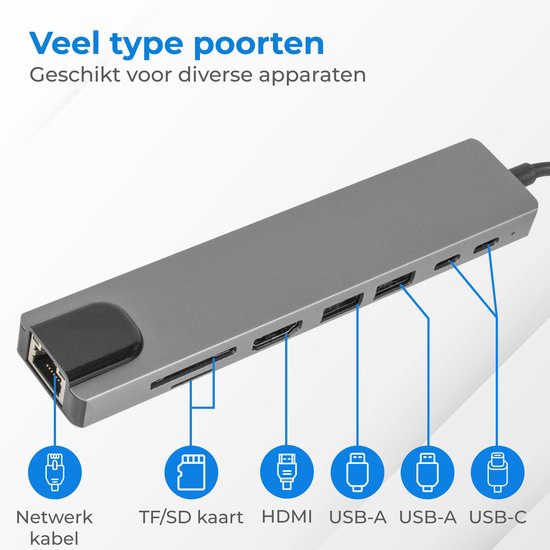 Nuvance - USB C Hub 3.0 - 8 Anschlüsse - USB-Splitter mit Ethernet - USB C zu HDMI - USB Hub 3.0 - Docking Station Laptop - Micro SD Kartenleser - HDMI 4K - Grau