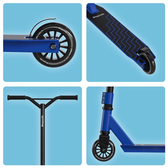 LifeGoods Stuntstep Fly X - 6+ Jahre - Schritt für Kinder - Jungen/Mädchen - 100mm - 100KG - Schwarz/Blau
