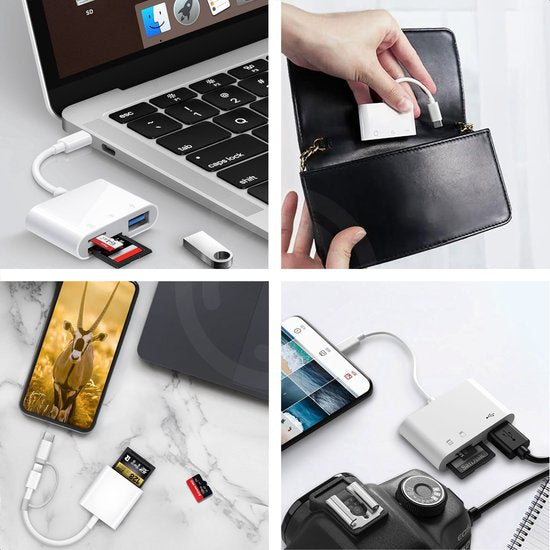 Skoov SD Kartenleser - Kartenleser für iPhone und USB-C - Micro SD und SD Kartenleser - Lightning Adapter - Speicherkartenleser - SD und Micro SD Leser - USB zu USB C