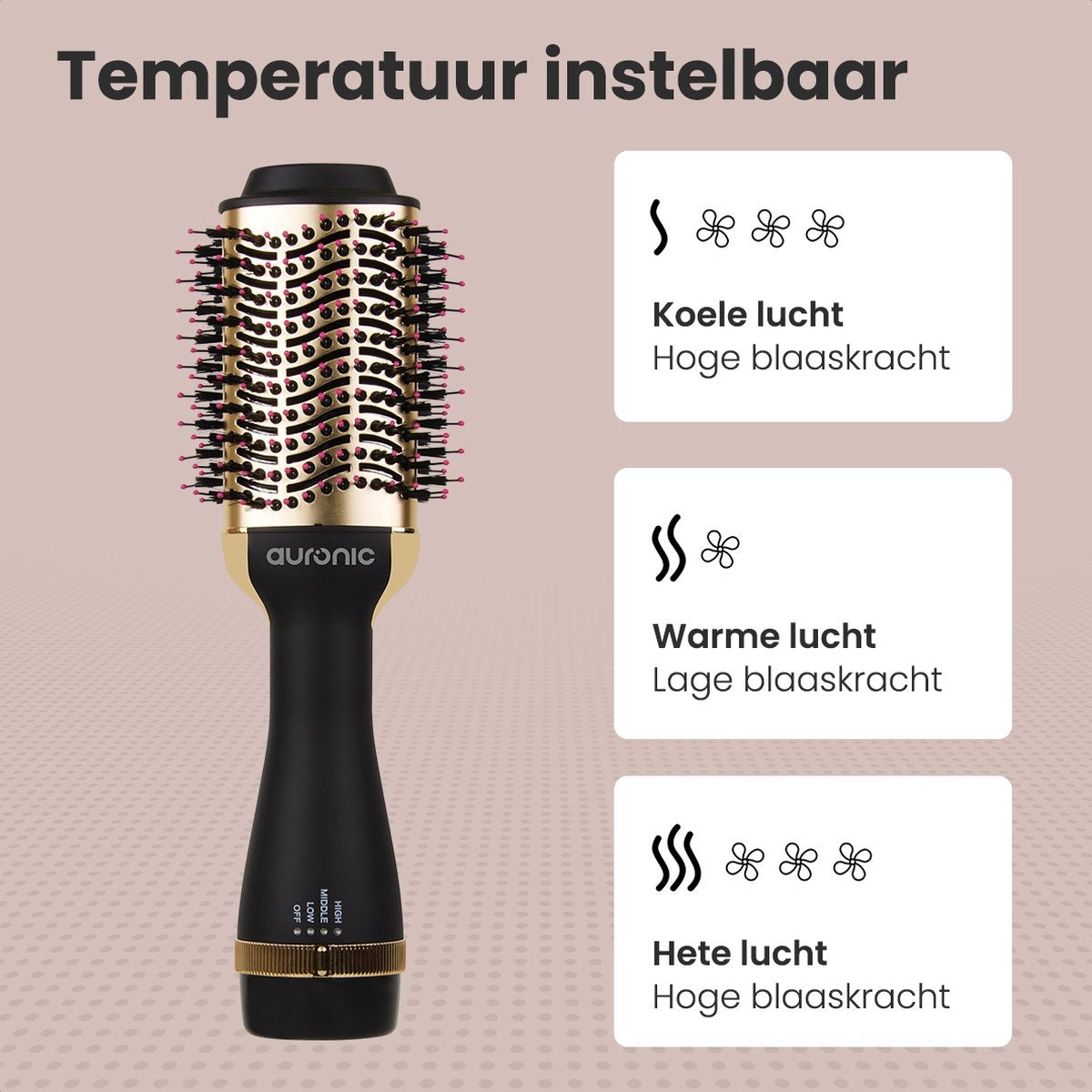 Auronic 3-in-1 Haartrocknerbürste Lockenbürste Glätteisen Schwarz/Gold
