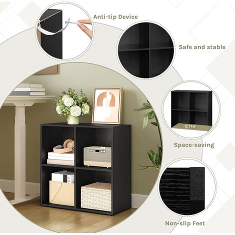 WOLTU Bücherregal Schwarz – 59,6 x 29 x 59,8 cm – 4 Fächer – Melamin