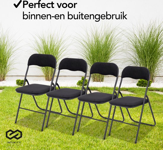 Infinity Goods Klapstoel - Vouwstoel - Fluweel - Eettafelstoel - Opklapbare Stoel - 43 x 47 x 80 CM - Stoel - Zwart