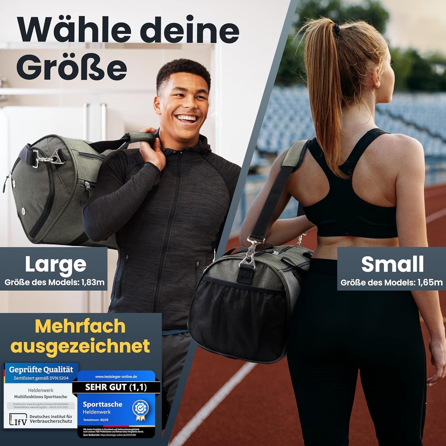 Herowerk Sporttasche mit Schuhfach und Nassfach - Trainingstasche für Frauen und Männer - 48x26x25 cm - 30L - Grün