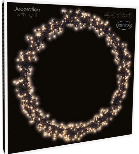 Ceruzo Weihnachtsring -Dekorationsring mit Beleuchtung -500 LED - 58 cm Durchmesser -Kranz- Warmweiß - 8 Lichtfunktionen