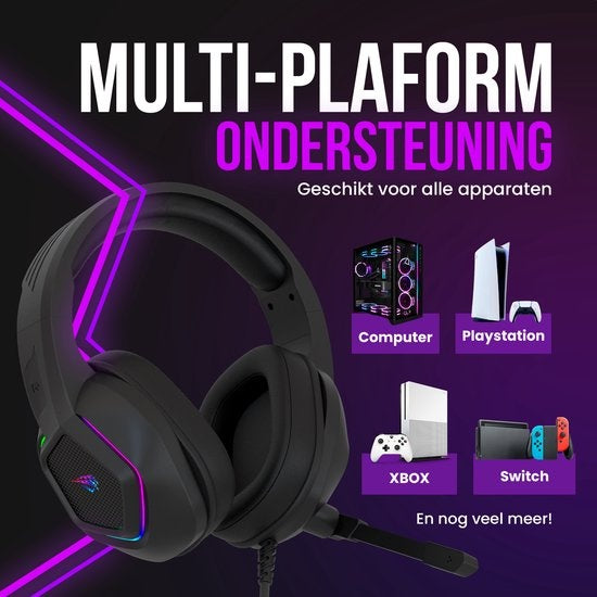 Strex - Gaming Kopfhörer - mit Mikrofon & RGB-Beleuchtung - 7.1 Surround Sound - PC/PS4/PS5/XBOX/Switch - Schwarz