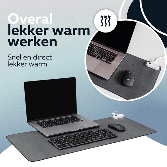 WURK Professional Beheizte Schreibtischunterlage - 30℃ bis 50℃ - Schreibtisch-Organizer - Inklusive Kabelclip - Schwarz - 80x33