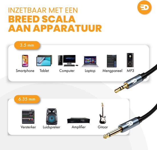 Drivv. Premium 3,5 mm Klinke auf Dual 6,35 mm Kabel - 3 Meter