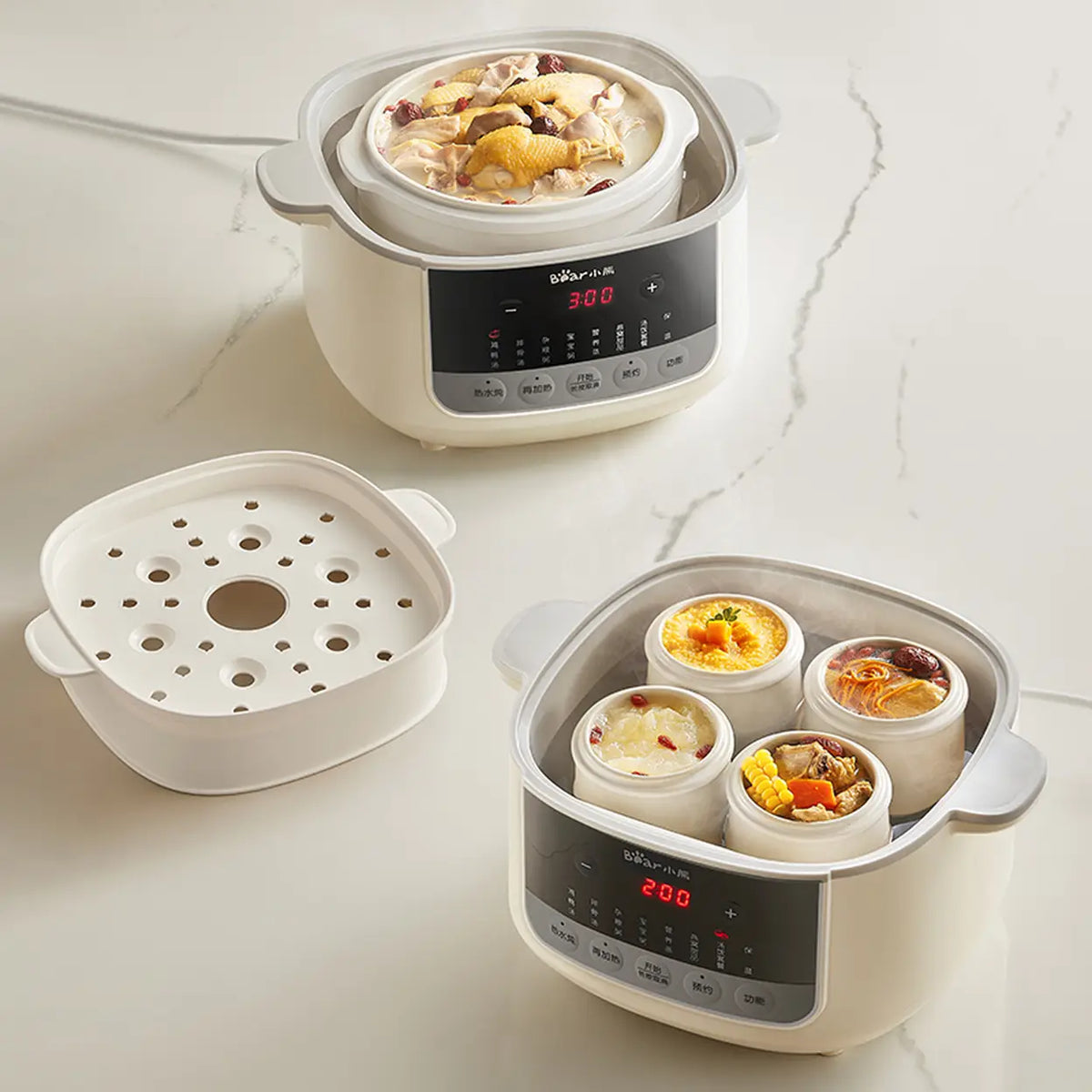 Bear Elektrischer Dampfkochtopf 2,5 l mit Dampfkorb und Glasdeckel – 32,8 × 27,1 × 31 cm