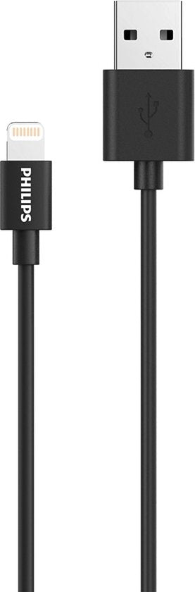 PHILIPS - USB-A zu Lightning Kabel - DLC3104V/03 - 1.2 Meter Kabel - Laden und Synchronisieren - Ersatz Apple Lightning Kabel - Schwarz