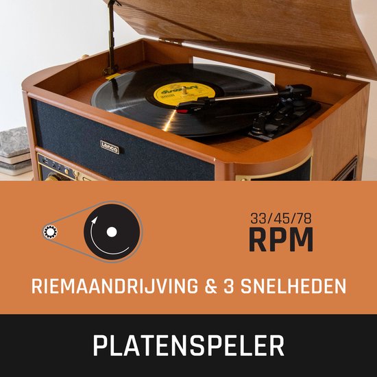 Klassischer Phono-Retro-Schallplattenspieler - Bluetooth - Auto-Stopp - DAB-Radio-CD- und Kassettenspieler - TCD-2571WD - Holz