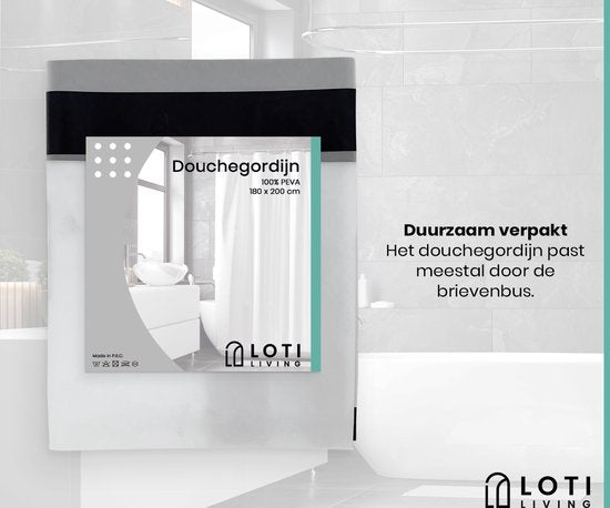 Loti Living Duschvorhang Anti-Schimmel - Matt Transparent Schwarz - Inklusive Ringe - Wasserdicht - PEVA - Duschvorhang 180x200 cm