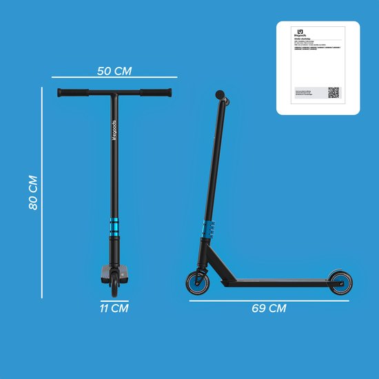 LifeGoods Stuntstep Pro X - T-Bar - HIC - Schritt für Kinder - Jungen/Mädchen - 110mm - 100KG - Schwarz/Blau