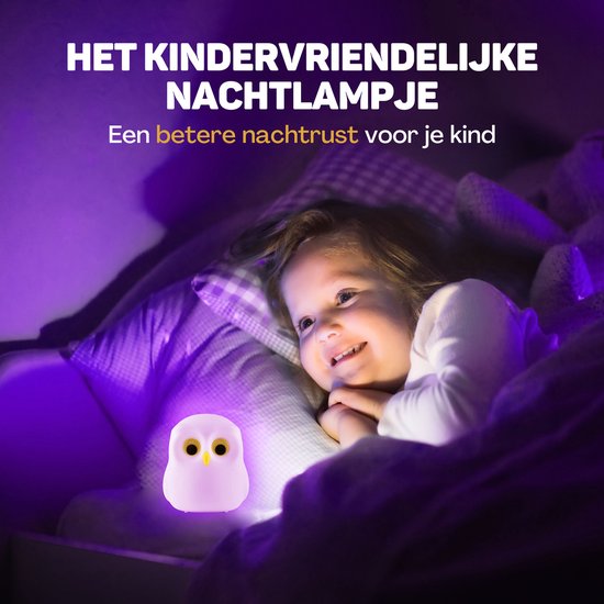 Vulpes Goods® Kinder-Nachtlicht - 8 LED-Farben & Weiß - Babyzimmer-Nachtlicht - Eule - USB wiederaufladbar - Dimmer - Timer - Kabellos - Kinderfreundlich
