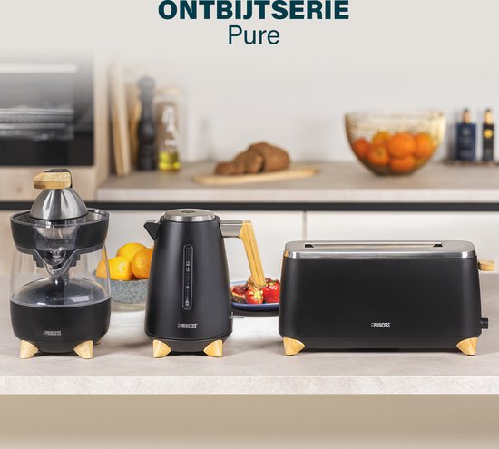 Princess 142361 Toaster Pure – 6 Bräunungsstufen – 1000 W – Bambus – schwarz