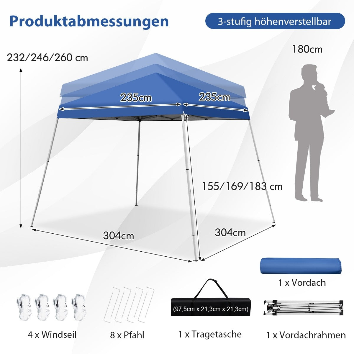 Coast Faltpavillon 3 m x 3 m großes ausklappbares Vordach blau