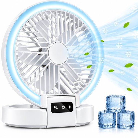 Lifetime Air Tischventilator, wiederaufladbar – Mini-USB-Ventilator, 1200 mAh – 5 Geschwindigkeitsstufen und LED-Anzeige – 21 x 20,5 x 23 cm – Weiß